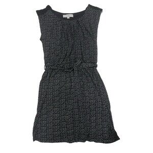 Ann Taylor Loft Black Ivory Chevron Print Knit Scoop Neck Belted Dress Size S